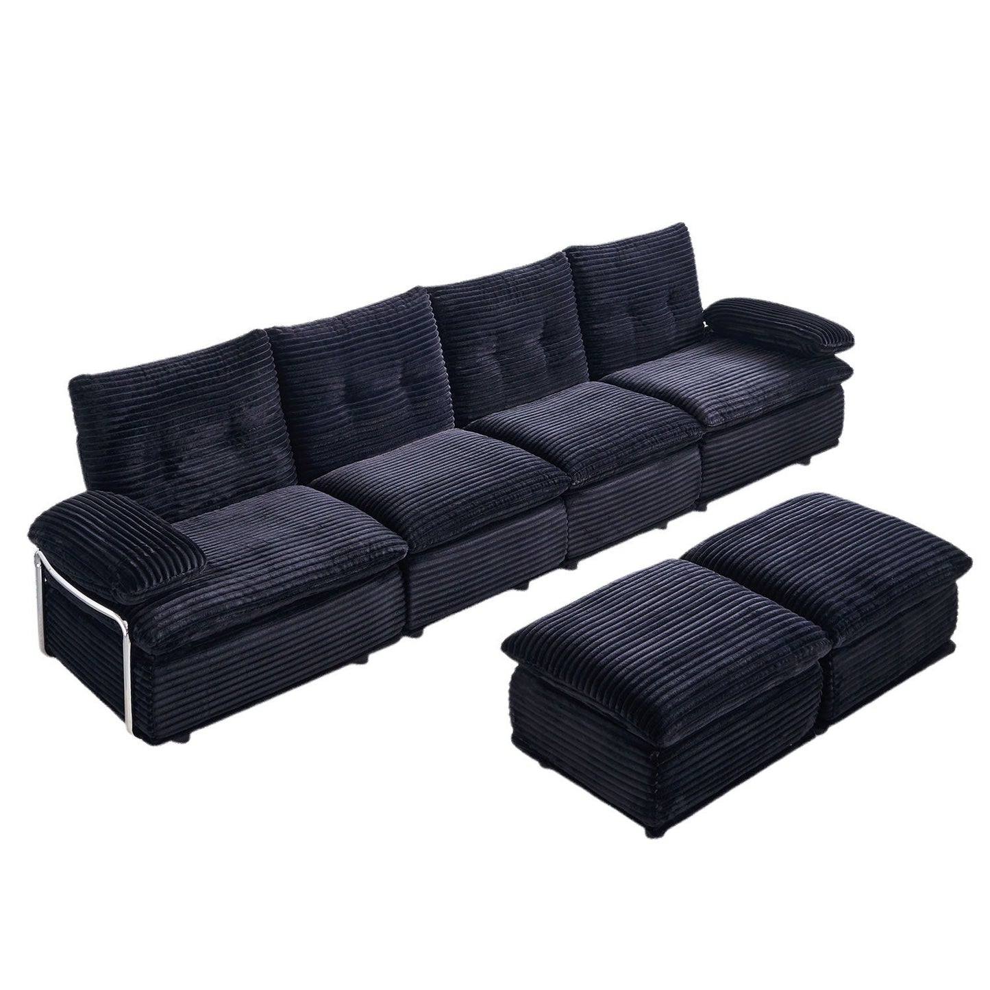 Upholstery Modular Sectional Sofa , 4 Seater With 2 Ottomans For Living Room - Black Home Essentials