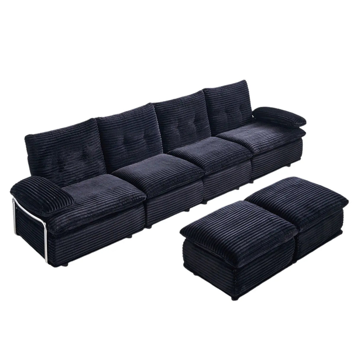 Upholstery Modular Sectional Sofa , 4 Seater With 2 Ottomans For Living Room - Black Home Essentials