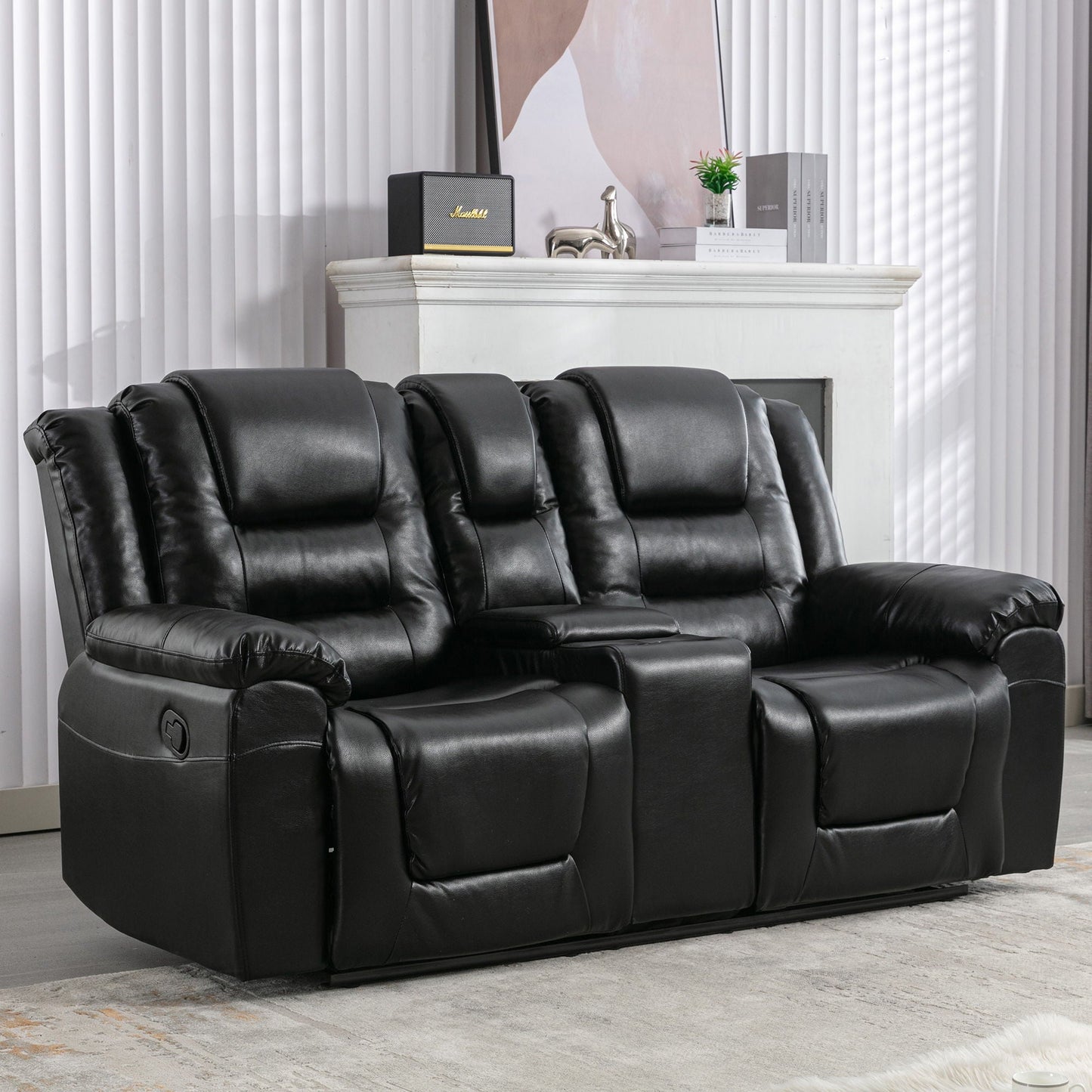 2 Seater Home Theater Recliner Manual Recliner Chair With A Storage Box And Two Cup Holders For Living Room Hearth and Haven