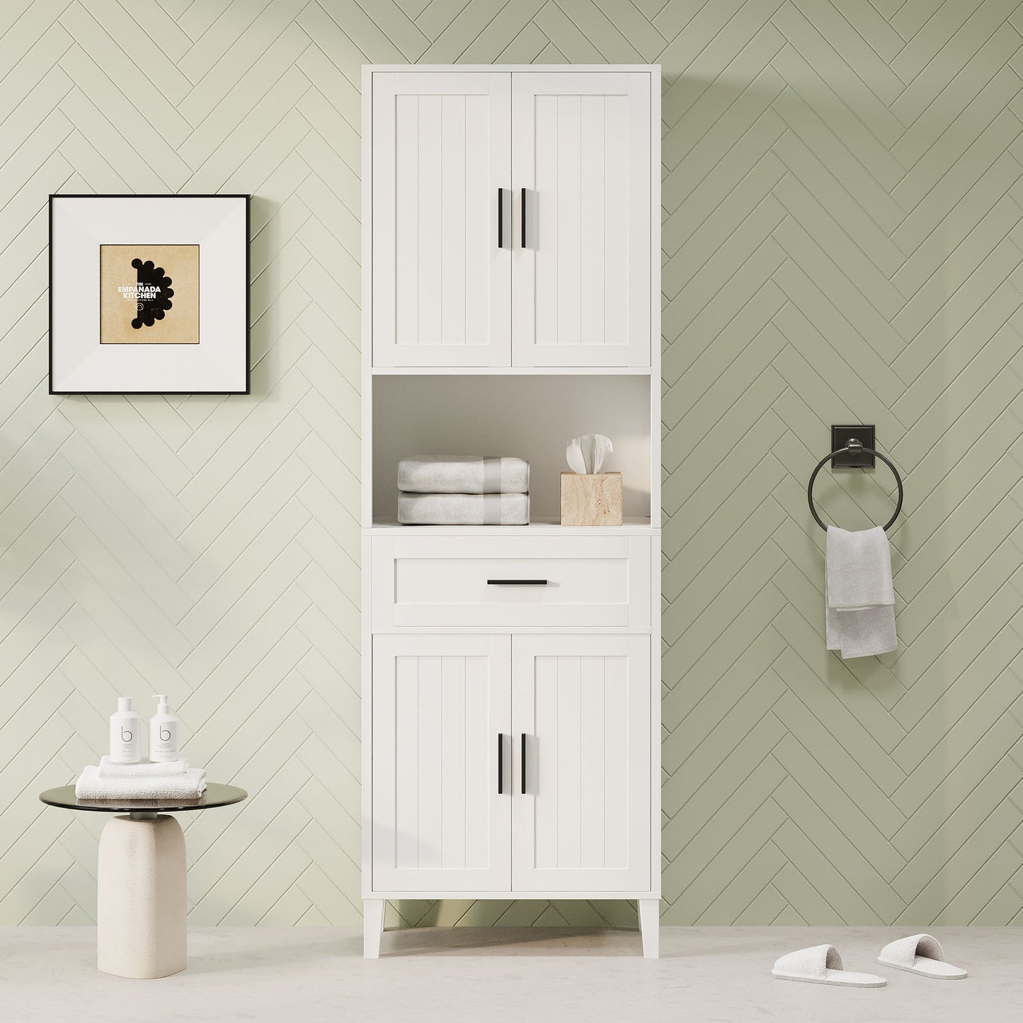 Freestanding Tall Bathroom Cabinet With Soft Close Doors And Adjustable Shelves Hearth and Haven
