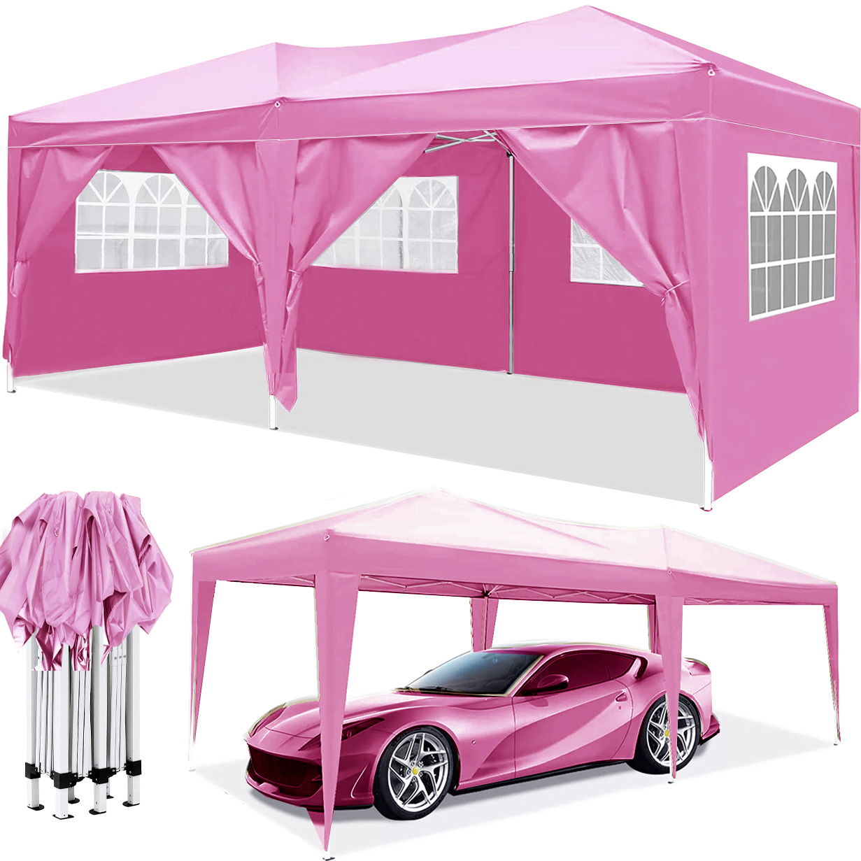 10'X20' Ez Pop Up Canopy Outdoor Portable Party Folding Tent With 6 Removable Sidewalls + Carry Bag + 4 Pieces Weight Bag Home Essentials