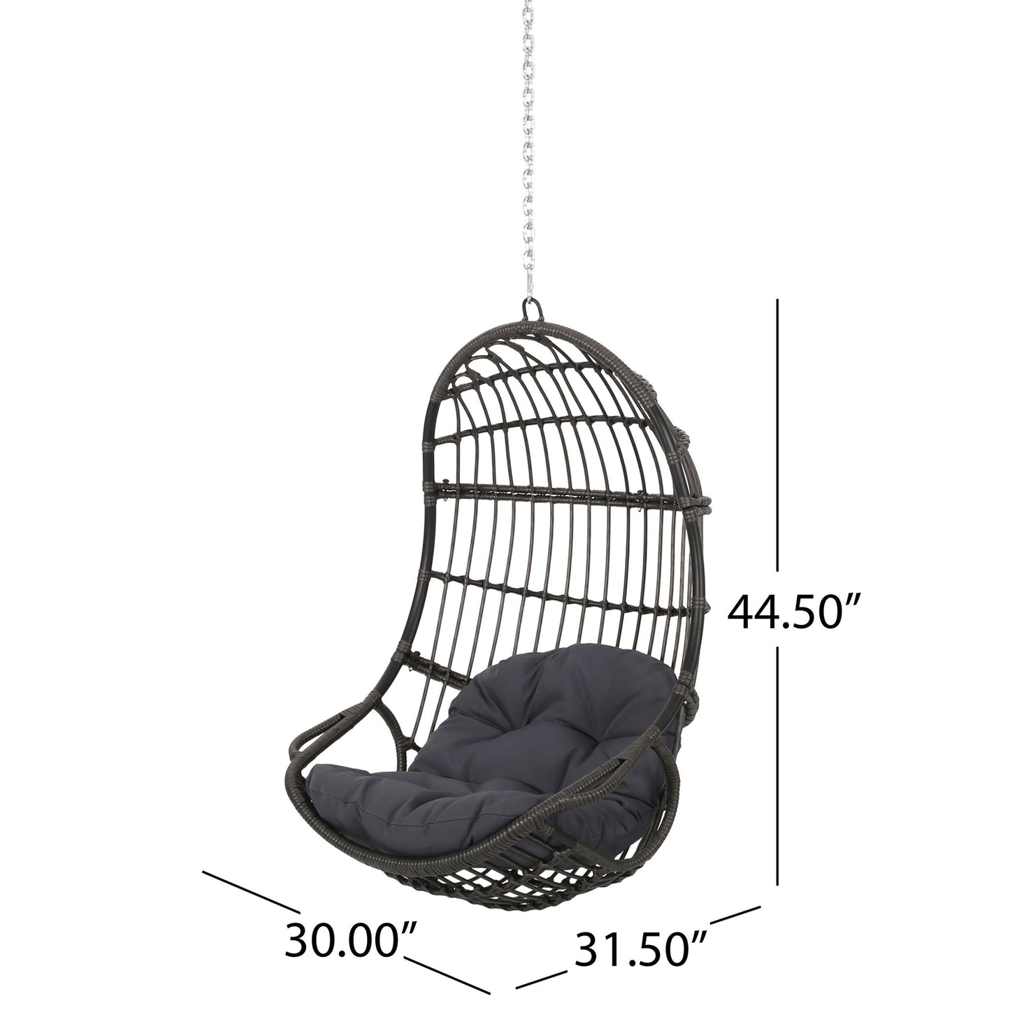 Rustic Hanging Basket Chair With Cushion Noble House