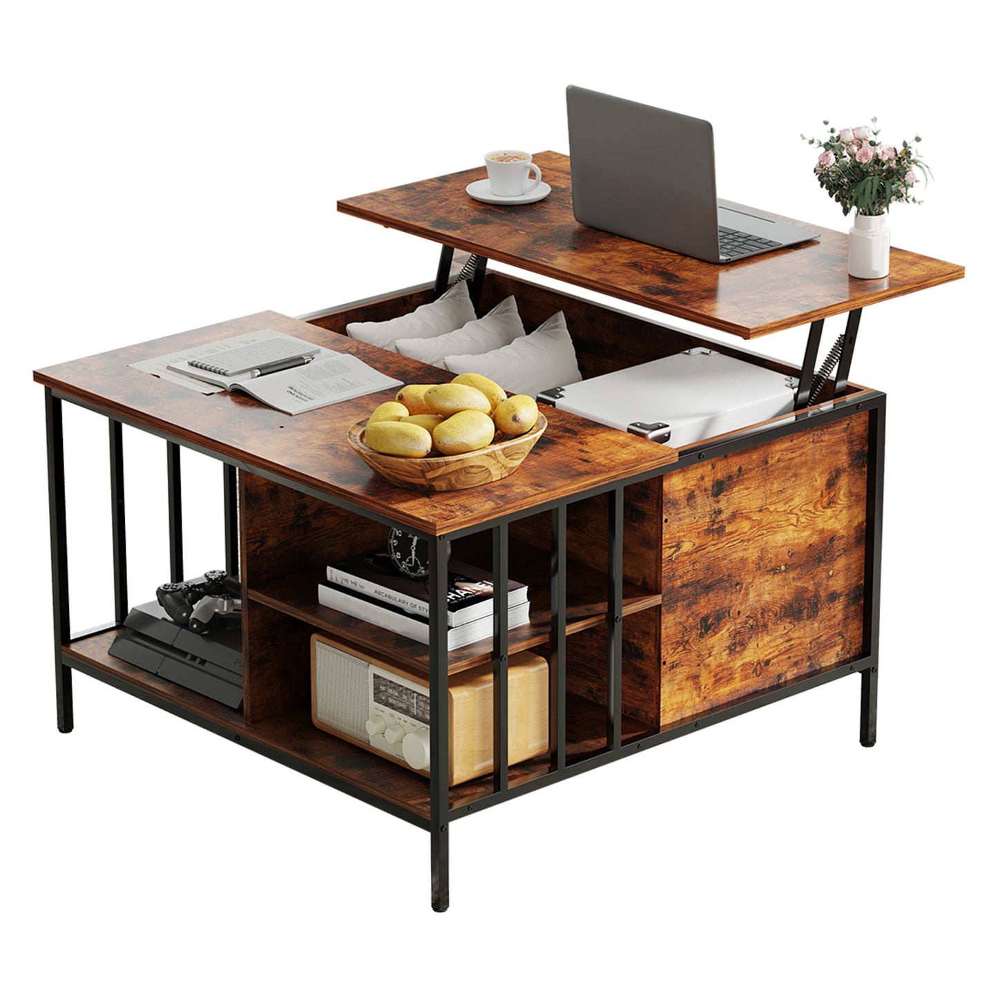 Lift Top Coffee Table With Storage, Adjustable Height Living Room - Black / Brown Home Essentials