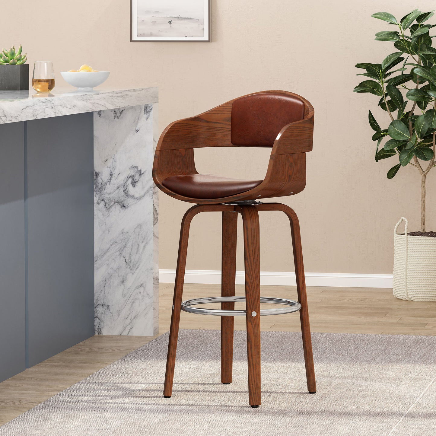 Modern Bar Stool, Swivel Function Noble House