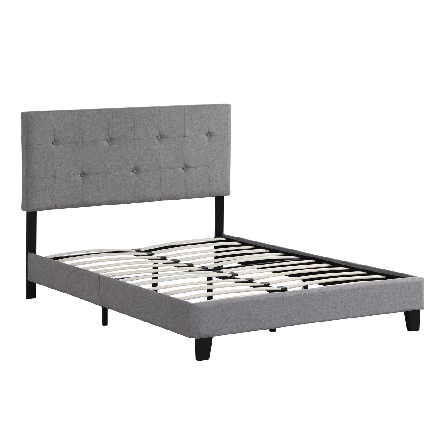 Queen Size Upholstered Platform Bed Frame With Button Tufted Linen Headboard, No Box Spring Needed, Wood Slat Support - Gray Home Essentials