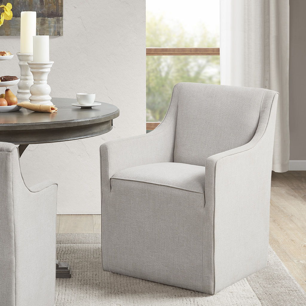 Charlotte - Slipcover Dining Arm Chair With Casters - Grey Madison Park
