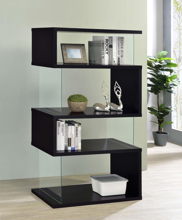 Emelle - 4-Shelf Glass Panel Bookshelf CoasterEveryday