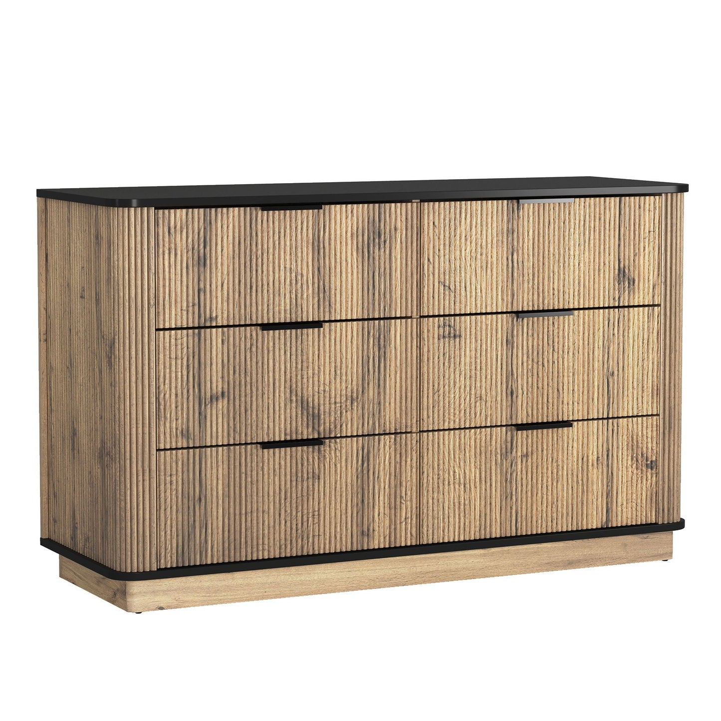 Modern 6 Drawer Cabinet With Metal Rounded Corners And Exquisite Handles Multi Functional Storage - Natural Wood Home Essentials