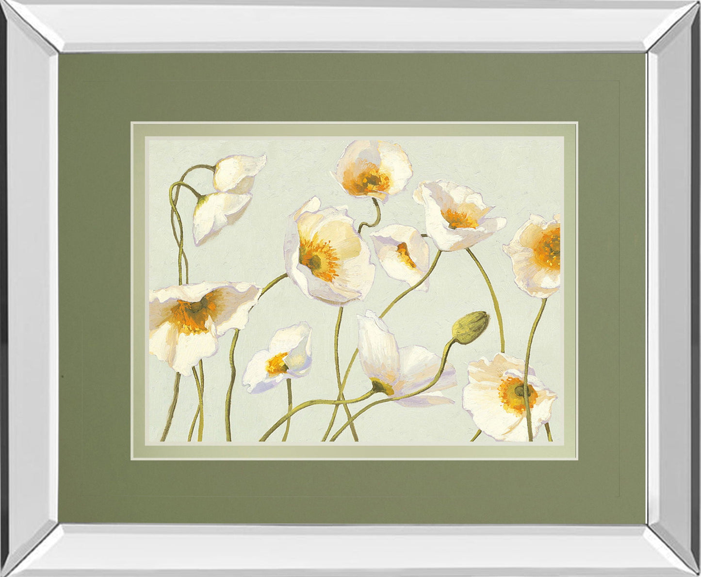 White Bright Poppies By Novak - Mirror Framed Print Wall Art - White Classy Art