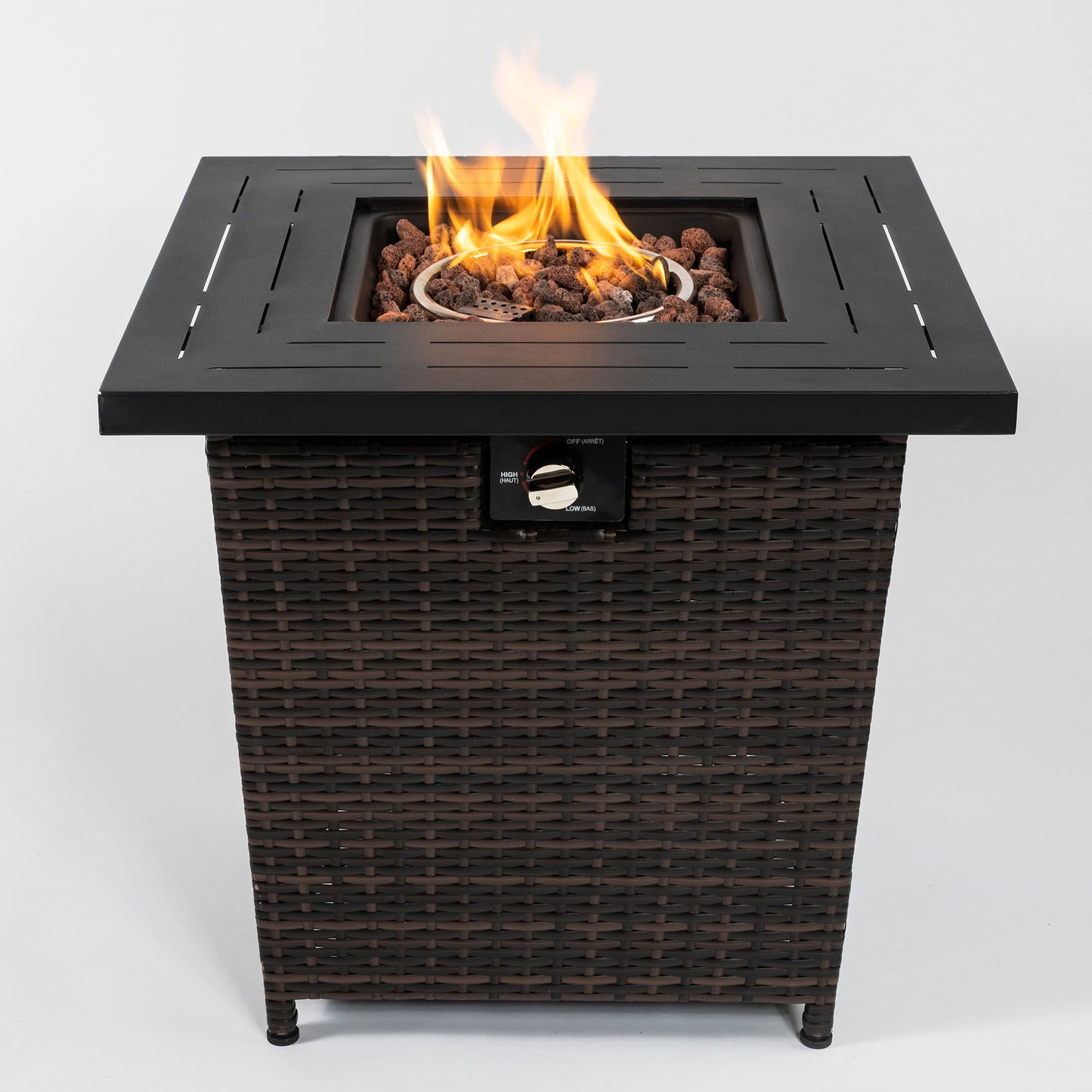 28" Wicker Square Fire Pit Table - Black Brown Home Essentials