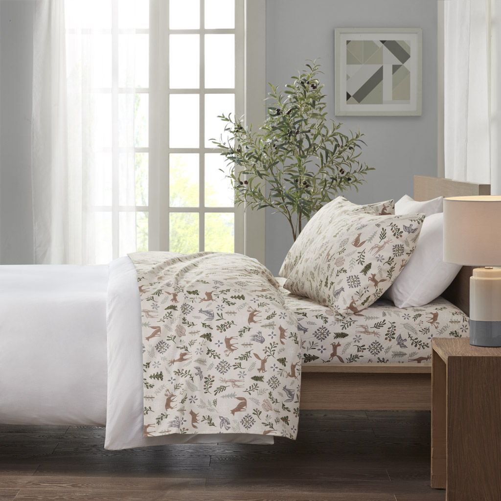 Cozy Flannel - 4 Piece Queen Printed Sheet Set - Tan land Winter True North by Sleep Philosophy