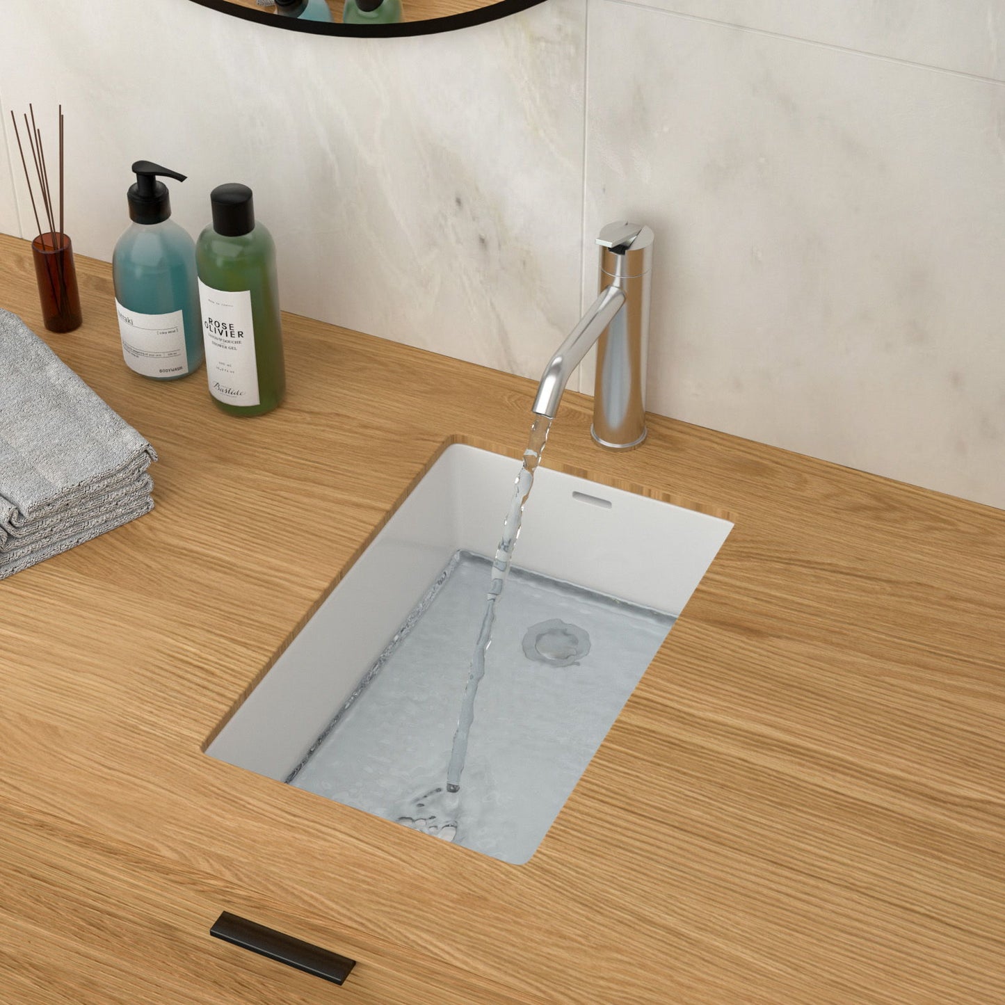 Vertical Undermount Bathroom Sink With Overflow - White Daily Nest