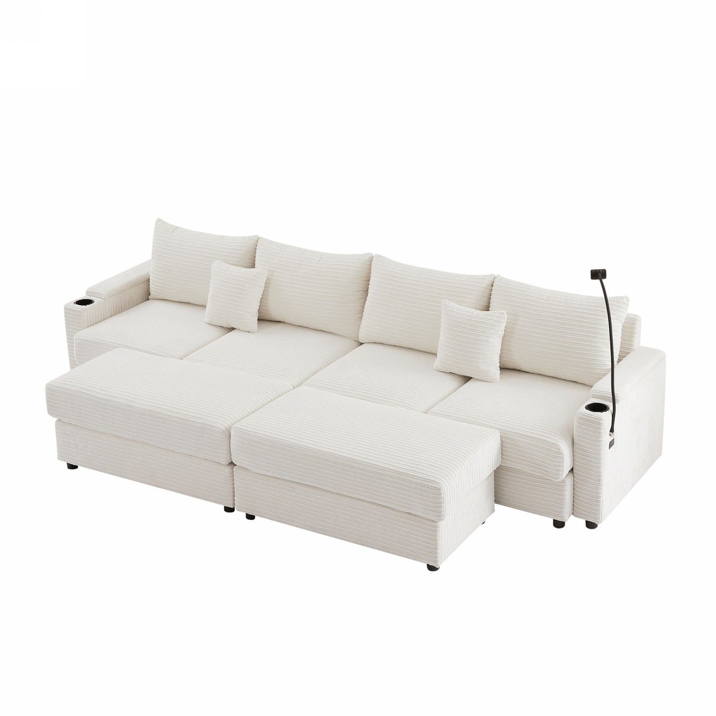 Modern Style Loveseat Sofa Sectional Sofa Couch With Storage Space, A Movable Ottoman, Two USB Ports, Two Cup Holders, A Phone Holder For Living Room Hearth and Haven