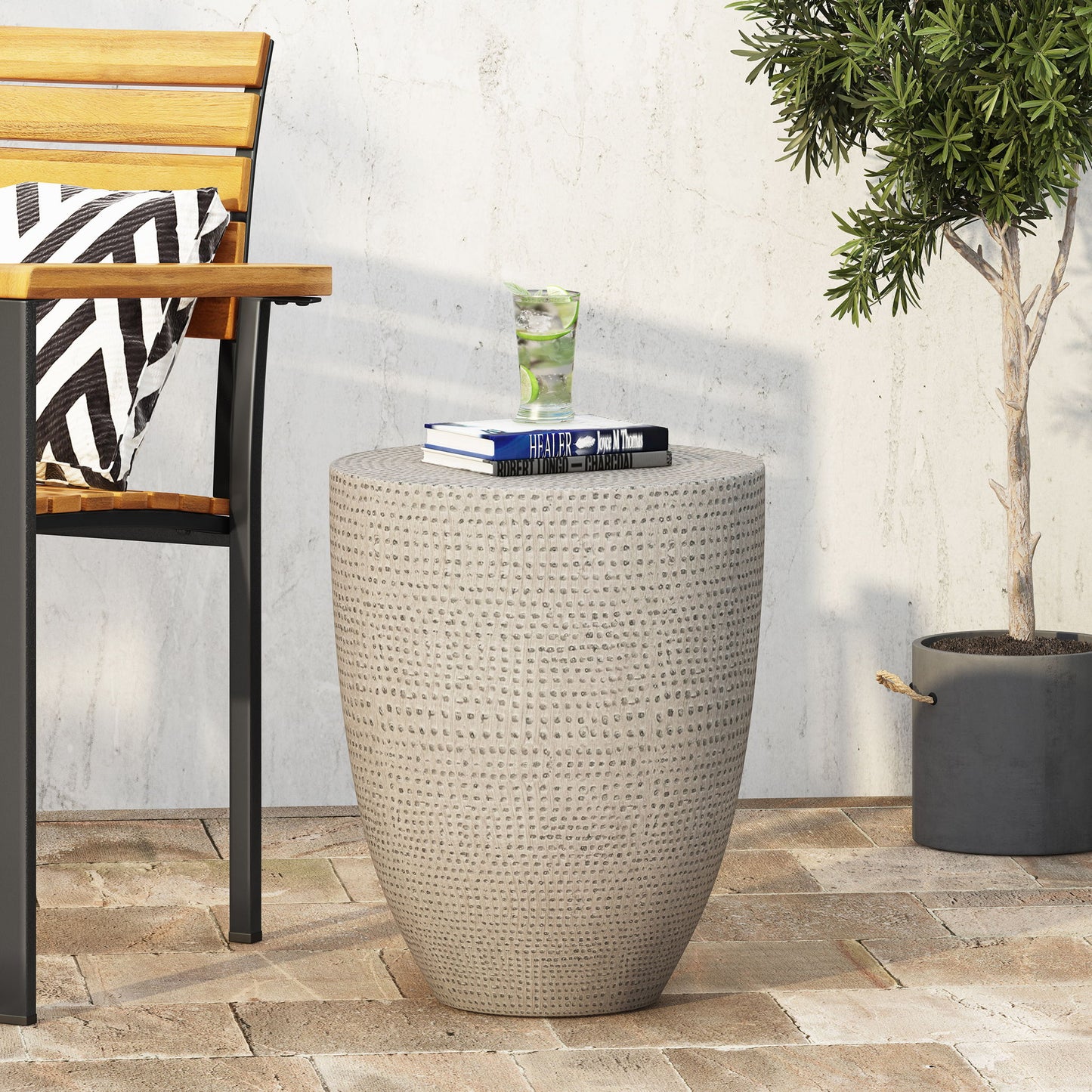 Outdoor Lightweight Concrete, Side Table - Natural Noble House