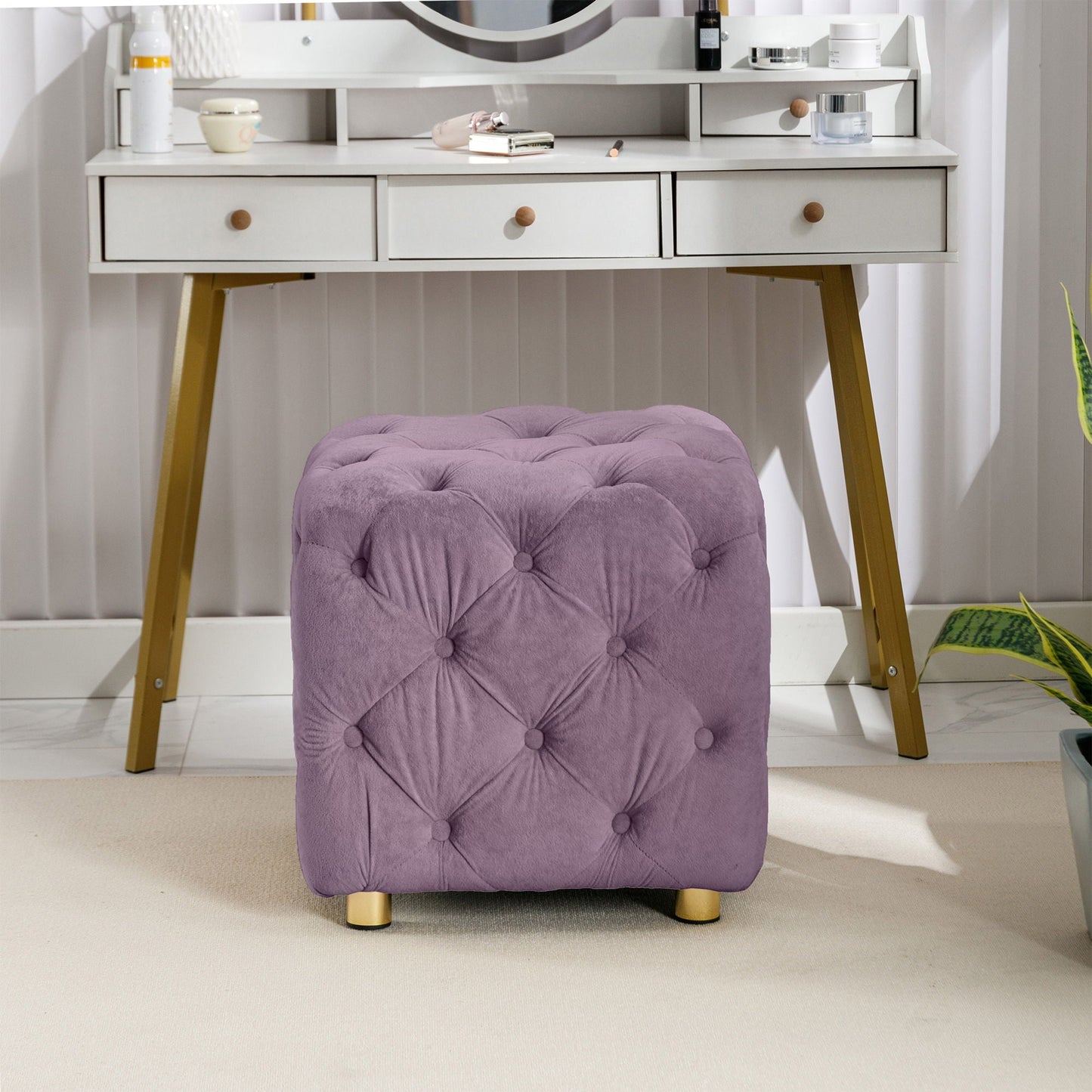 Modern Velvet Upholstered Ottoman, Exquisite Small End Table, Soft Foot Stool, Dressing Makeup Chair, Comfortable Seat For Living Room, Bedroom, Entrance Home Essentials