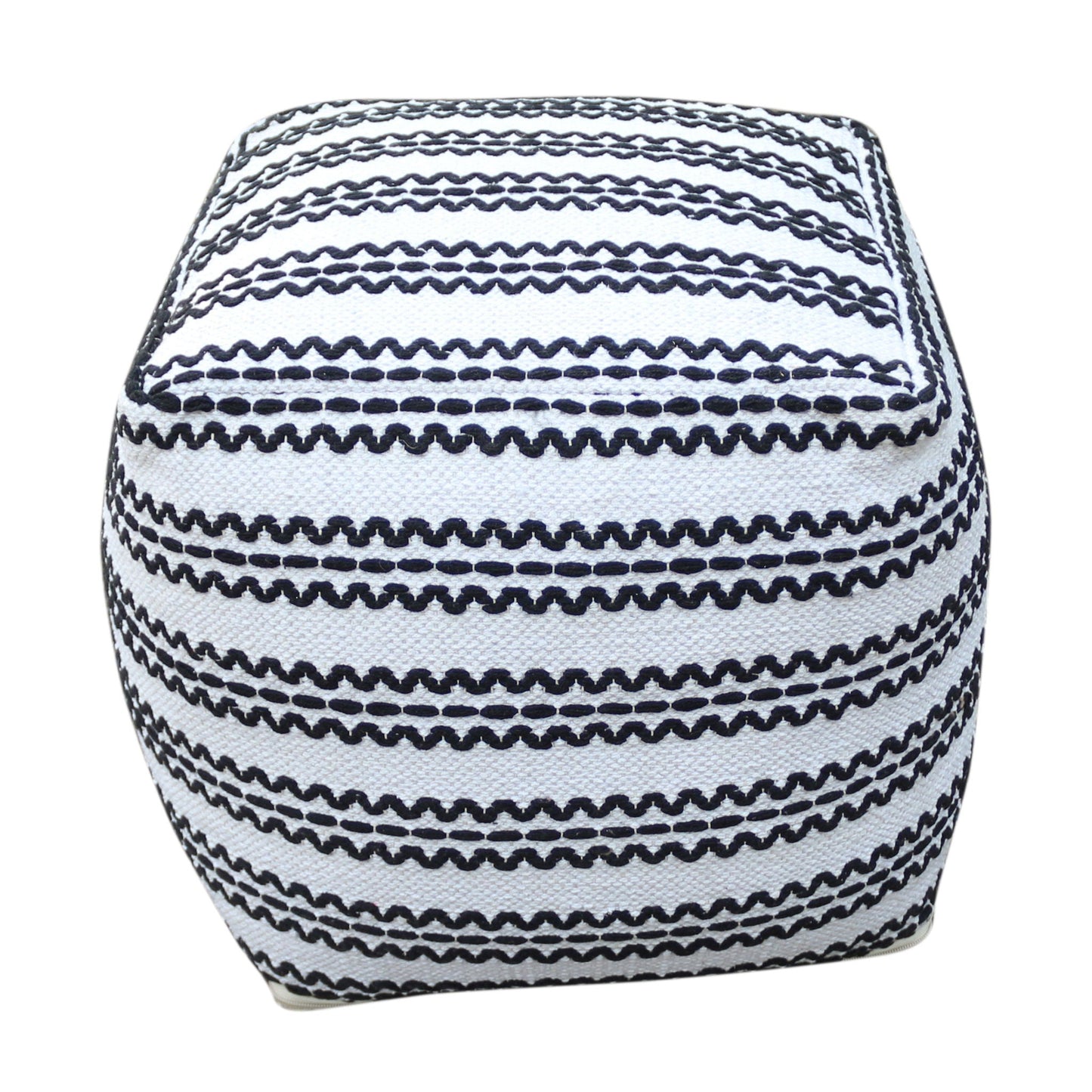 Lani - Handcrafted Fabric Pouf, Durable Cotton Square - Natural / Black Home Essentials