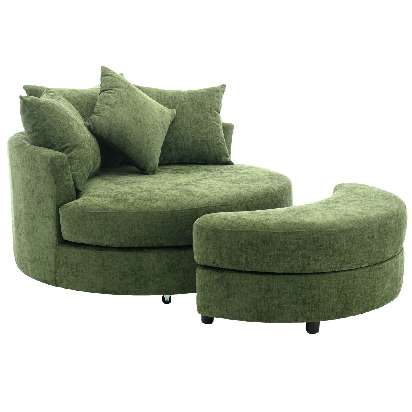 360° Swivel Accent Barrel Chair With Storage Ottoman & 4 Pillows, Modern Chenille Leisure Chair Round Accent For Living Room Hearth and Haven
