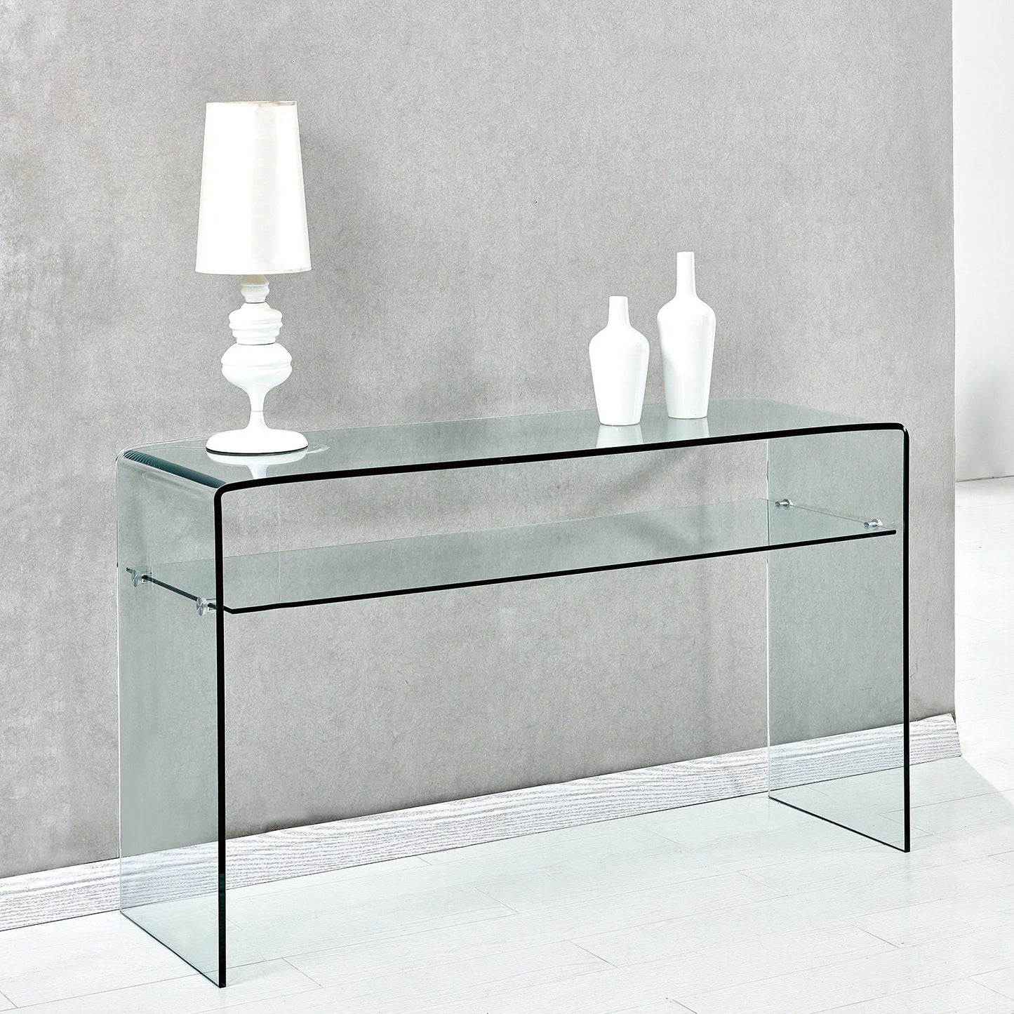 Modern Glass Console Table With Rounded Edges For Versatile Use Tempered Glass - Clear Home Essentials