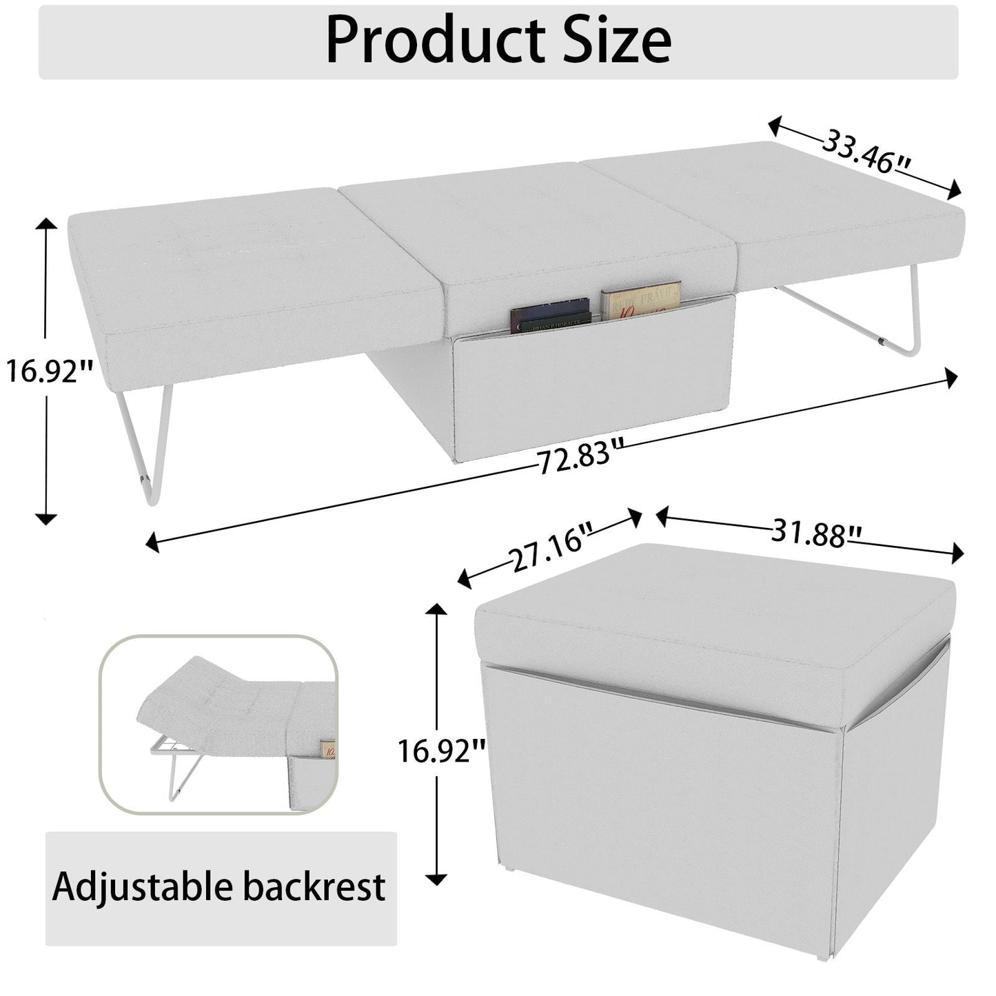 Modern Convertible Sofa Bed 4 In 1 Folding Ottoman Sleeper With Adjustable Backrest Home Essentials