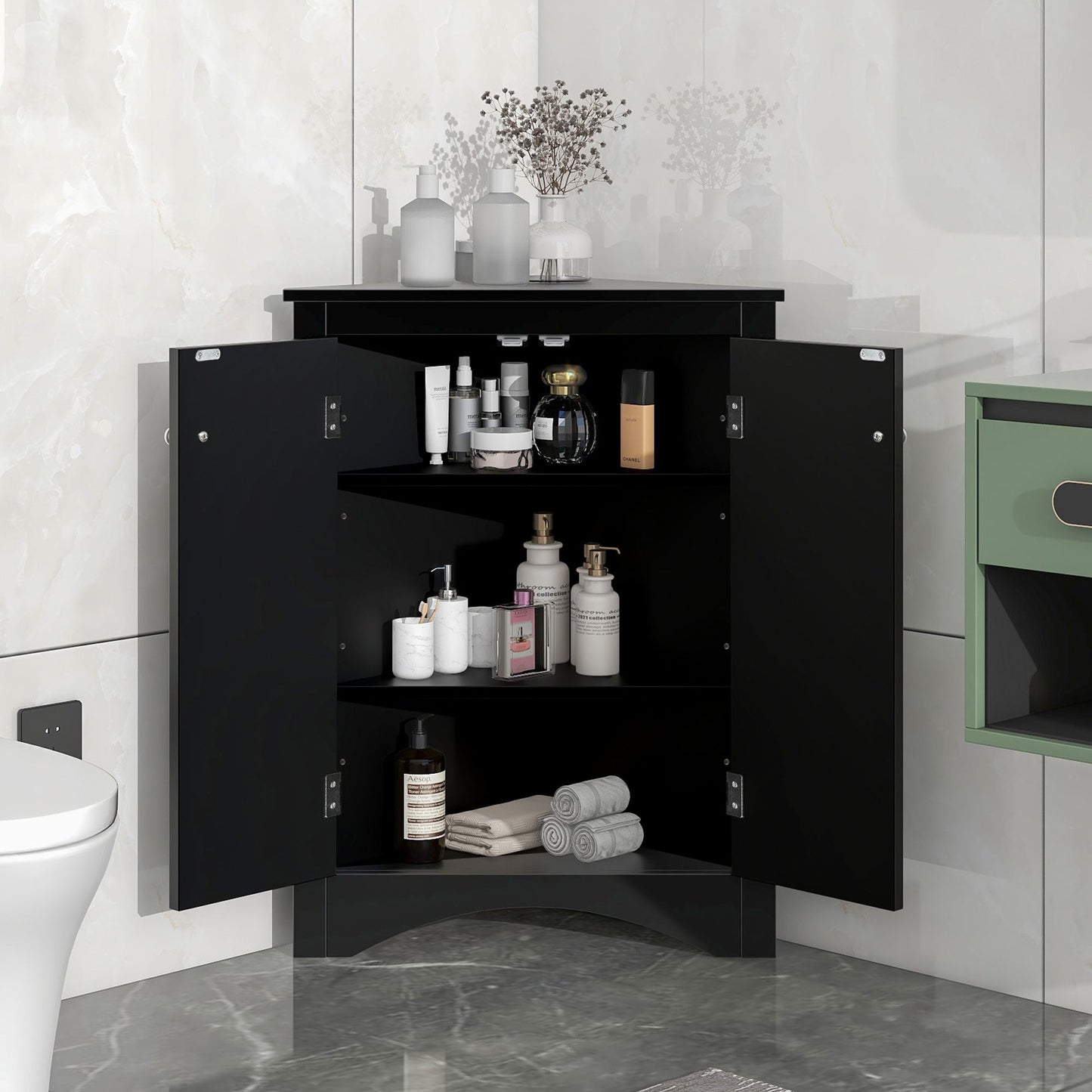 Triangle Bathroom Storage Cabinet With Adjustable Shelves, Freestanding Floor Cabinet For Home Kitchen Hearth and Haven