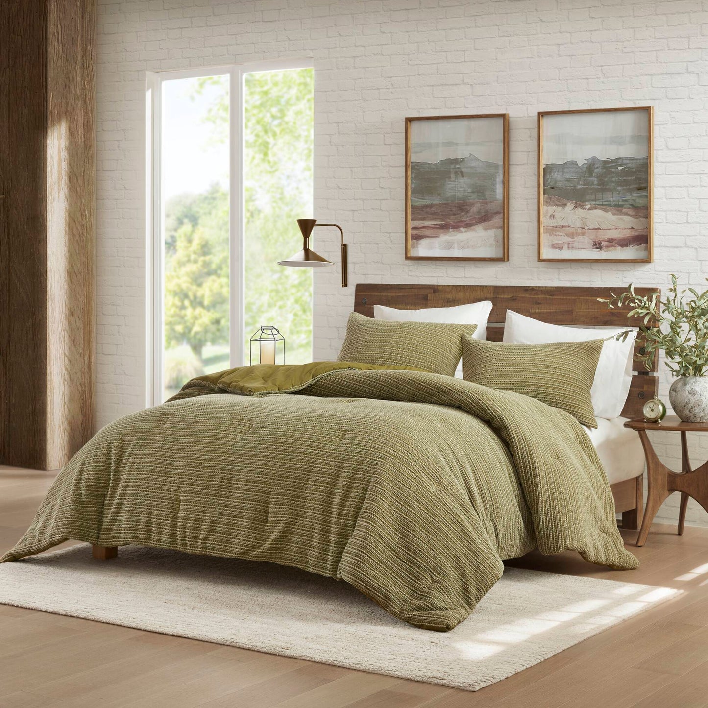 Lyon - 3 Piece Full/Queen Waffle Washed Comforter Set - Green Woolrich