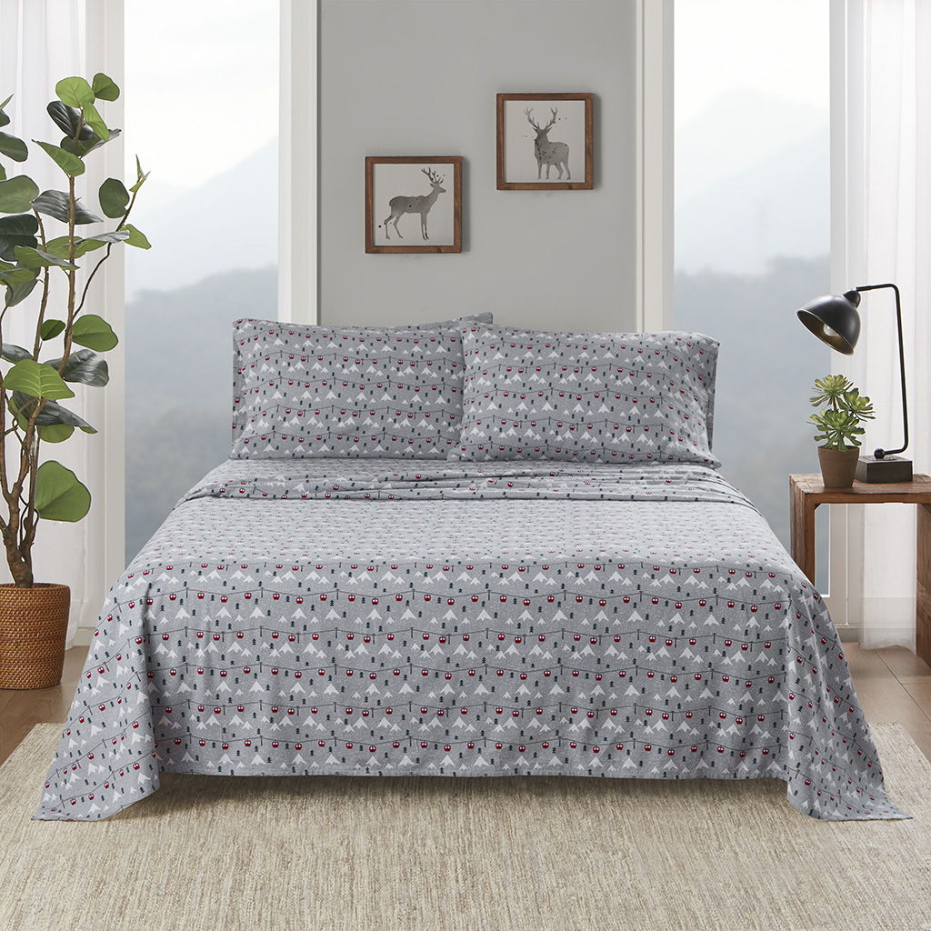 Flannel - 4 Piece King Sheet Set - Gray Ski Jump Woolrich