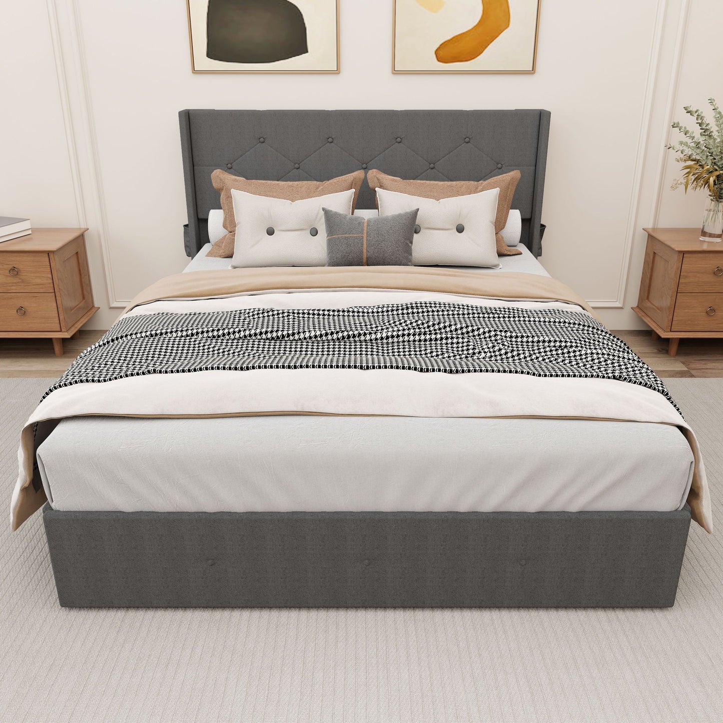 Bed With Gas Lift Storage, USB Ports Home Essentials