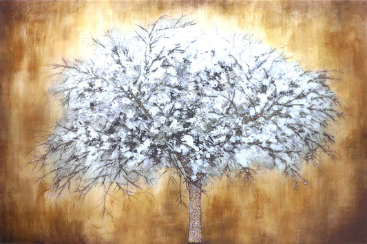 Temp Glass With Foil & Rhinestones - Abstract Tree - Light Brown Classy Art