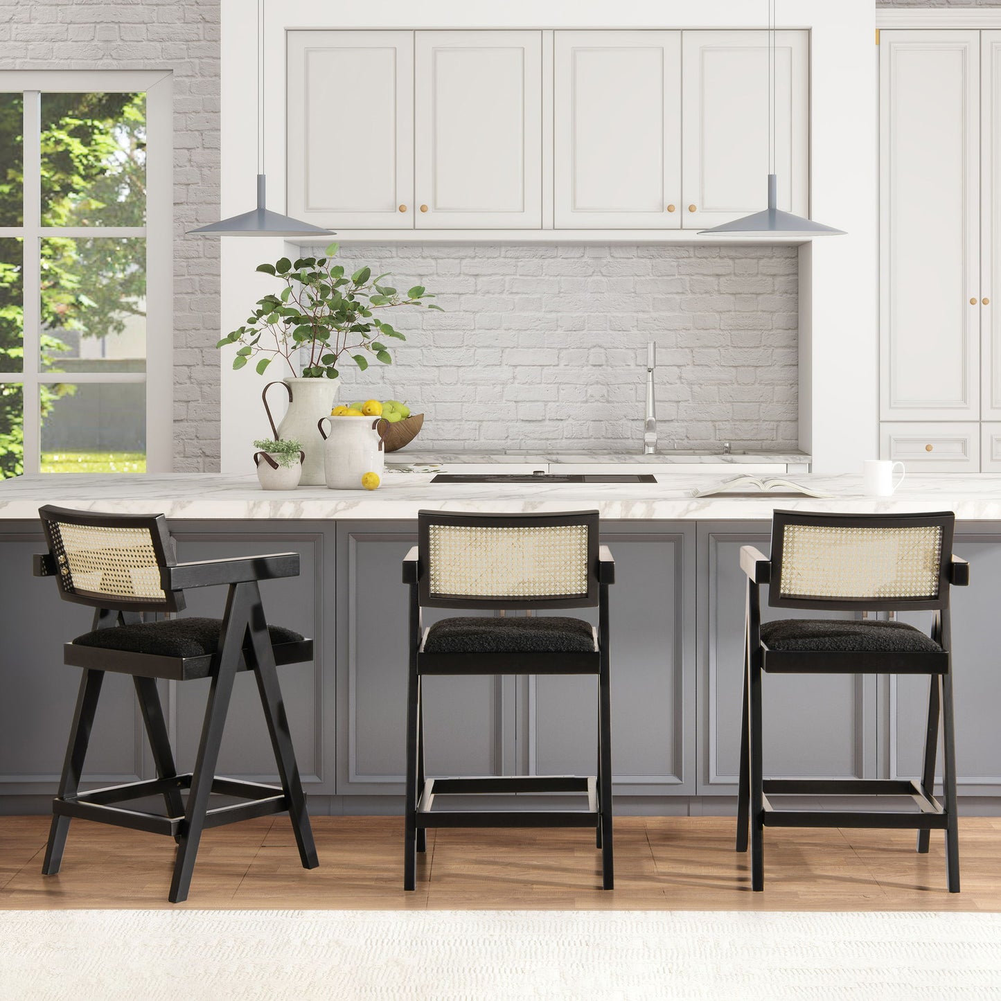 Milan - Modern Webbing Back Stool With Arms (Set of 3) Jennifer Taylor Home
