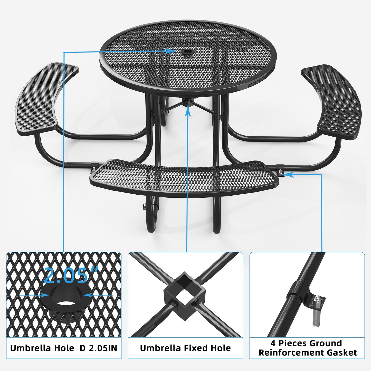 Round Outdoor Steel Picnic Table 46" With Umbrella Pole Home Essentials