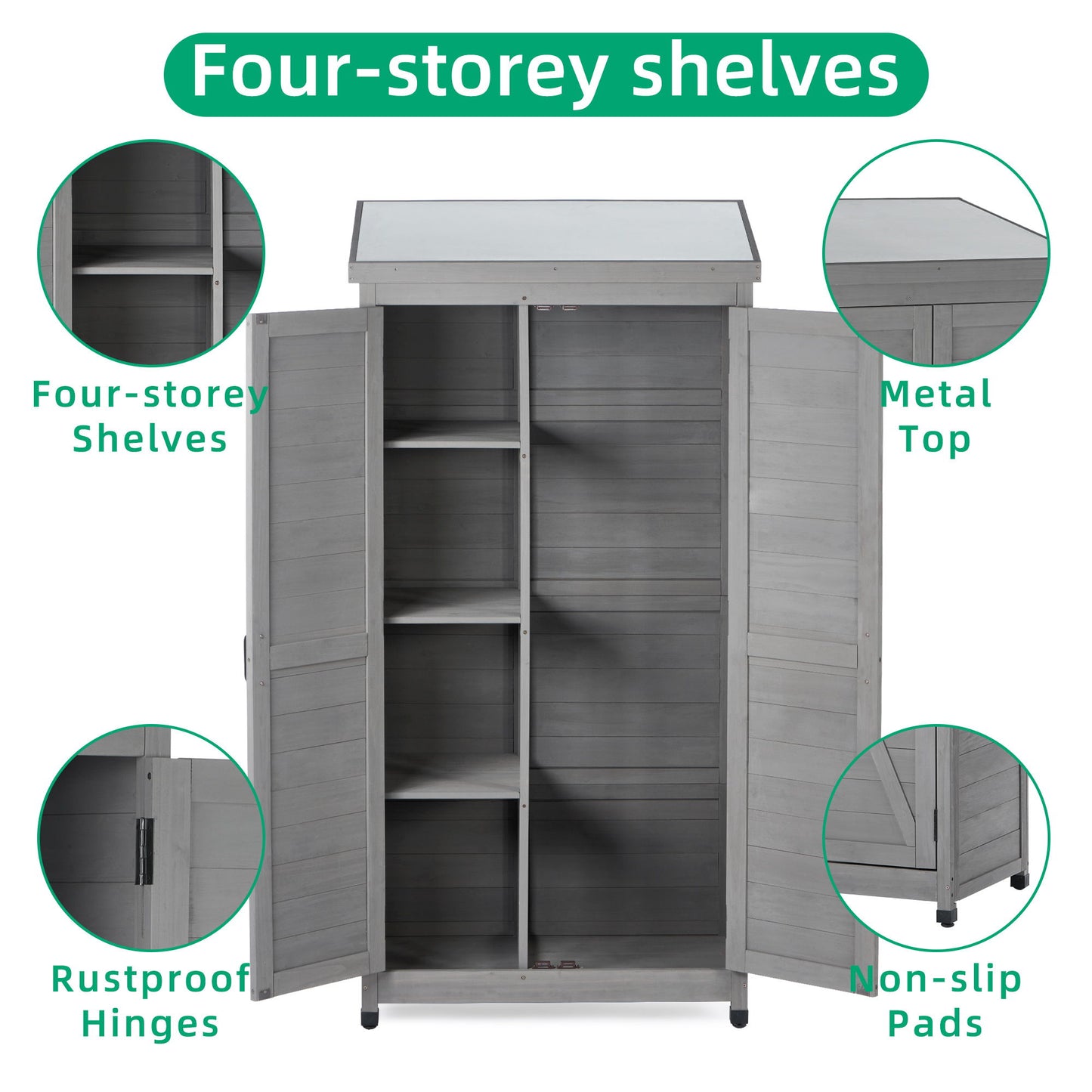 Wood Outdoor Storage Cabinet With Metal Top Garden Shed For Yard And Patio - Gray Daily Nest