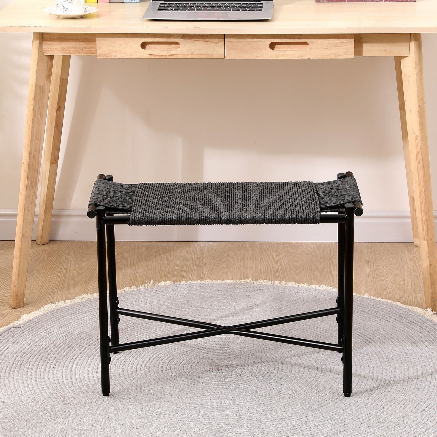 Handwoven Paper Rope Foot Rest Shoes Stools Ottomans For Entryway Home Essentials