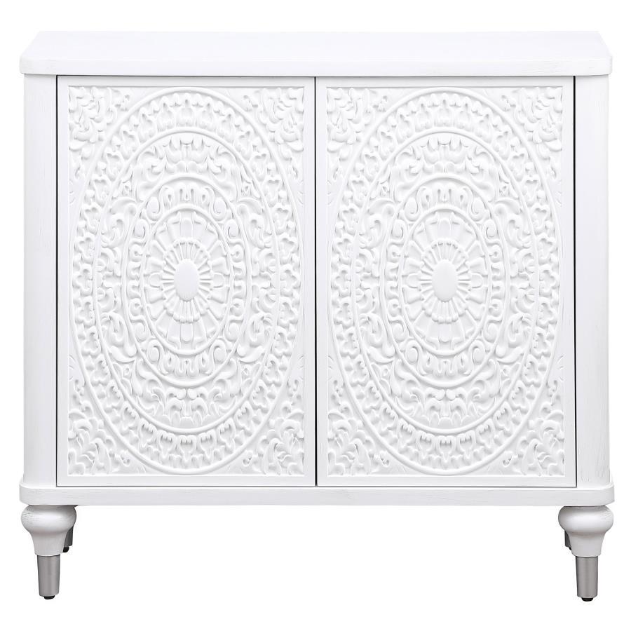Cardella - 2 Door Mandala Accent Cabinet - Distressed White Coaster Fine Furniture