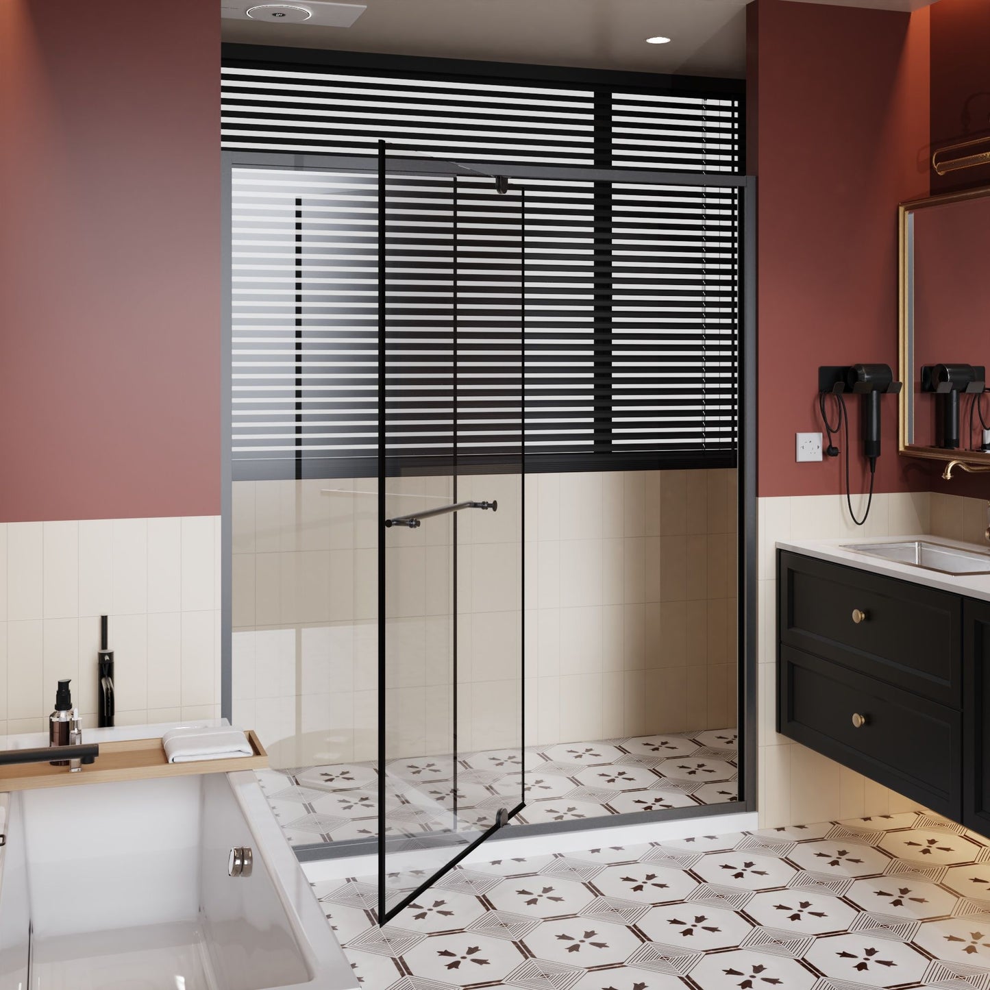 Pivot Shower Door With And Handle - Matt Black Daily Nest