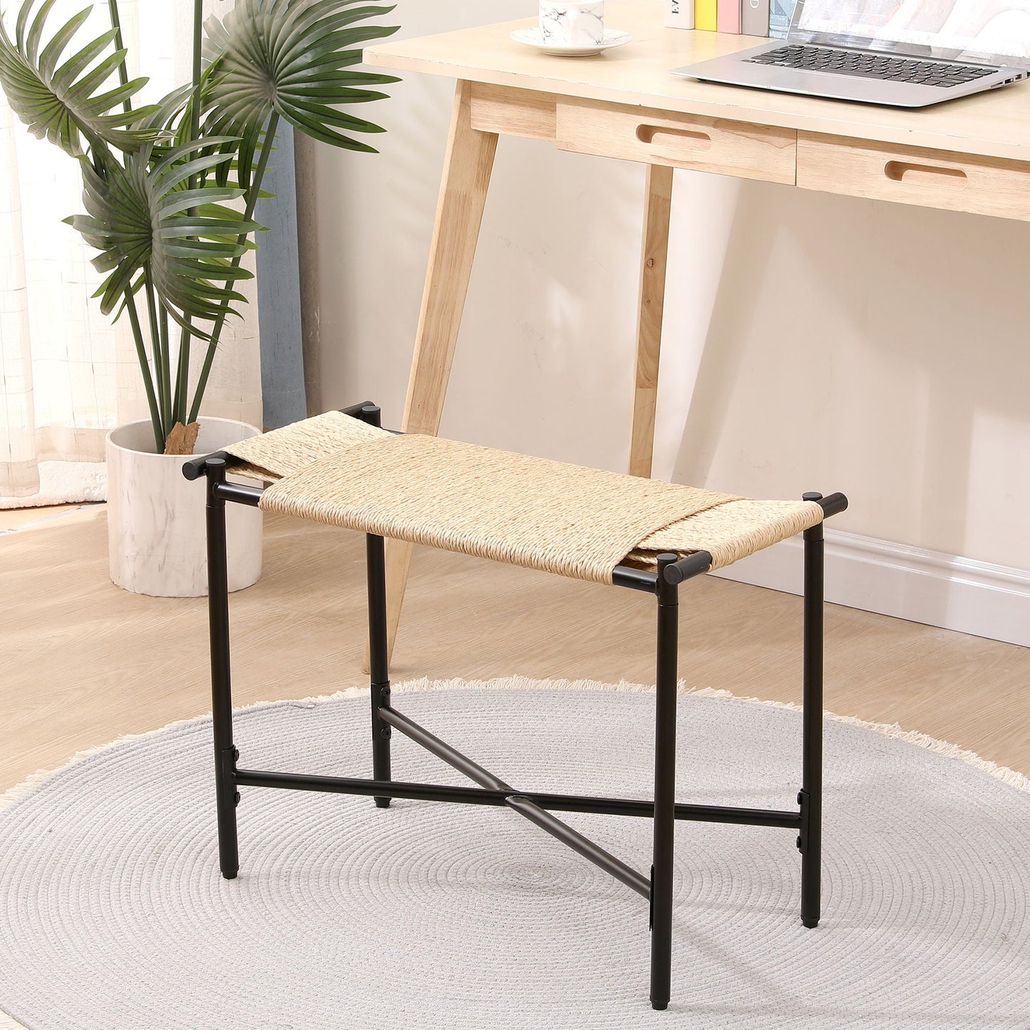 Handwoven Paper Rope Foot Rest Shoes Stools Ottomans For Entryway Home Essentials