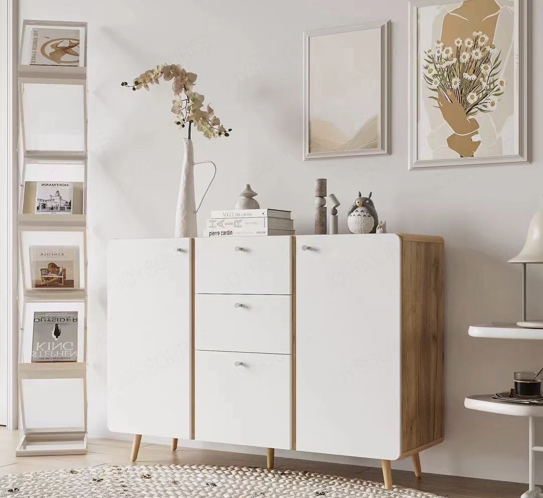 Sideboard Buffet Cabinet With 3 Drawers & 2 Doors, Buffet Cabinet With Adjustable Shelves For For Living Room Dining Room Hallway, Kitchen - White Home Essentials