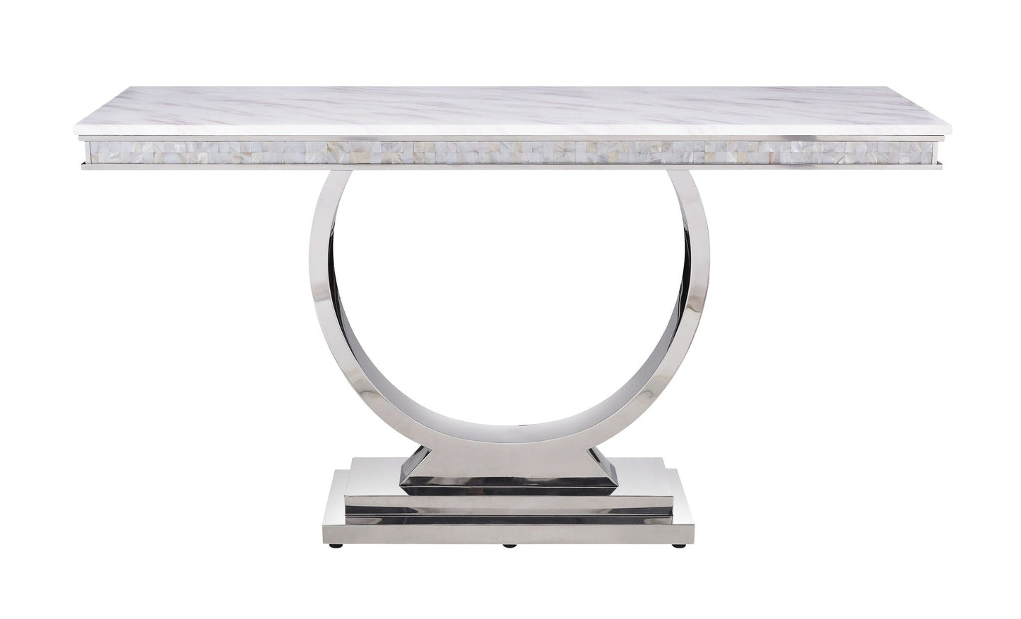 Zander - Printed Faux Marble Top Mirrored Sofa Table - Silver / White Acme