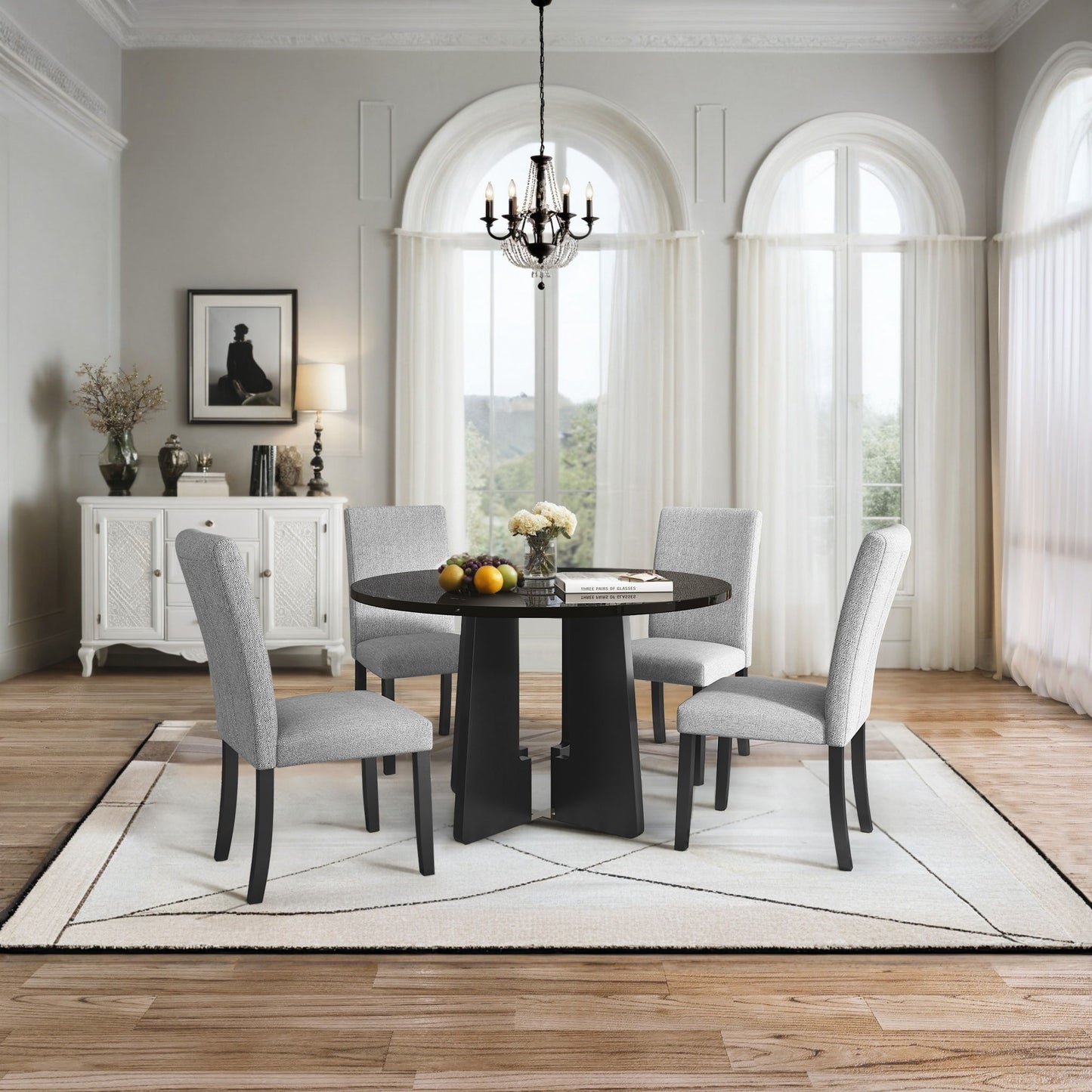 5 Piece Round Dining Table Set, Modern Table And 4 Upholstered Chairs For Dining Room Hearth and Haven