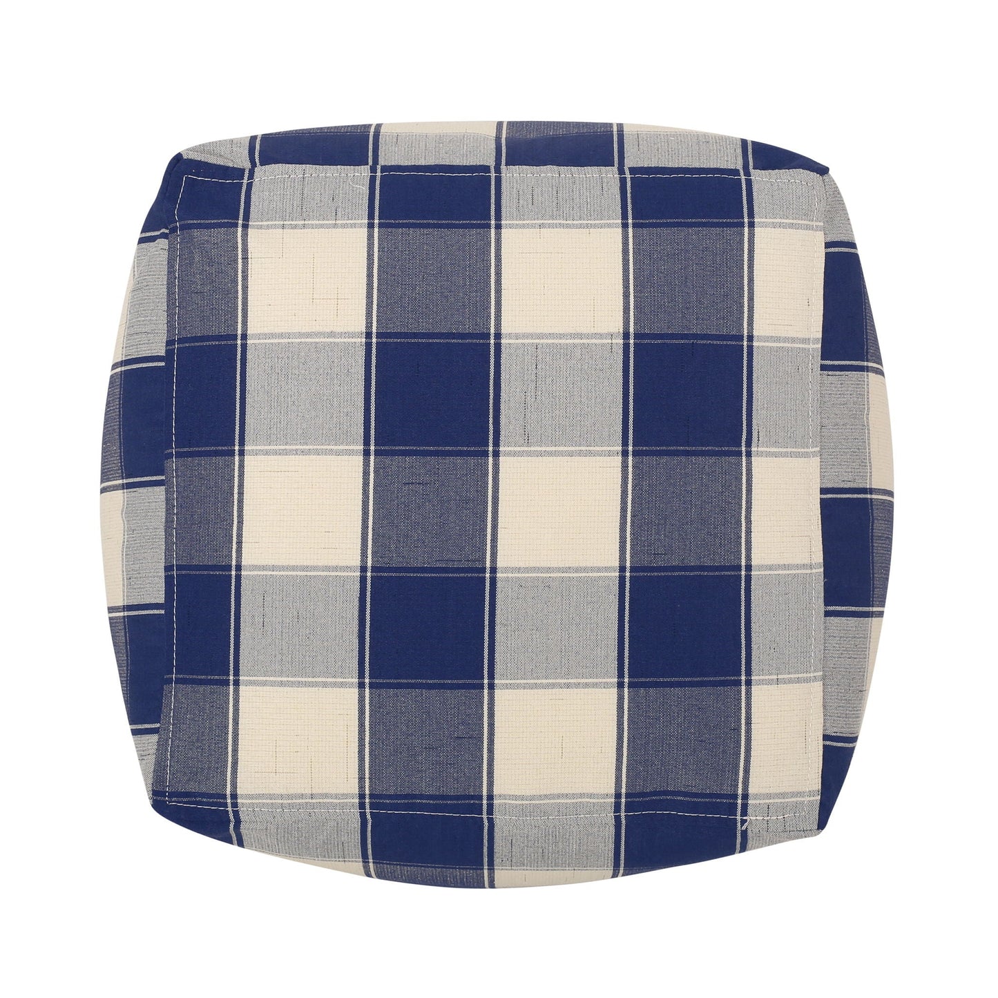 Connor - Checkered Square Pouf Ottoman And Floor Cushion - Ivory / Navy Home Essentials