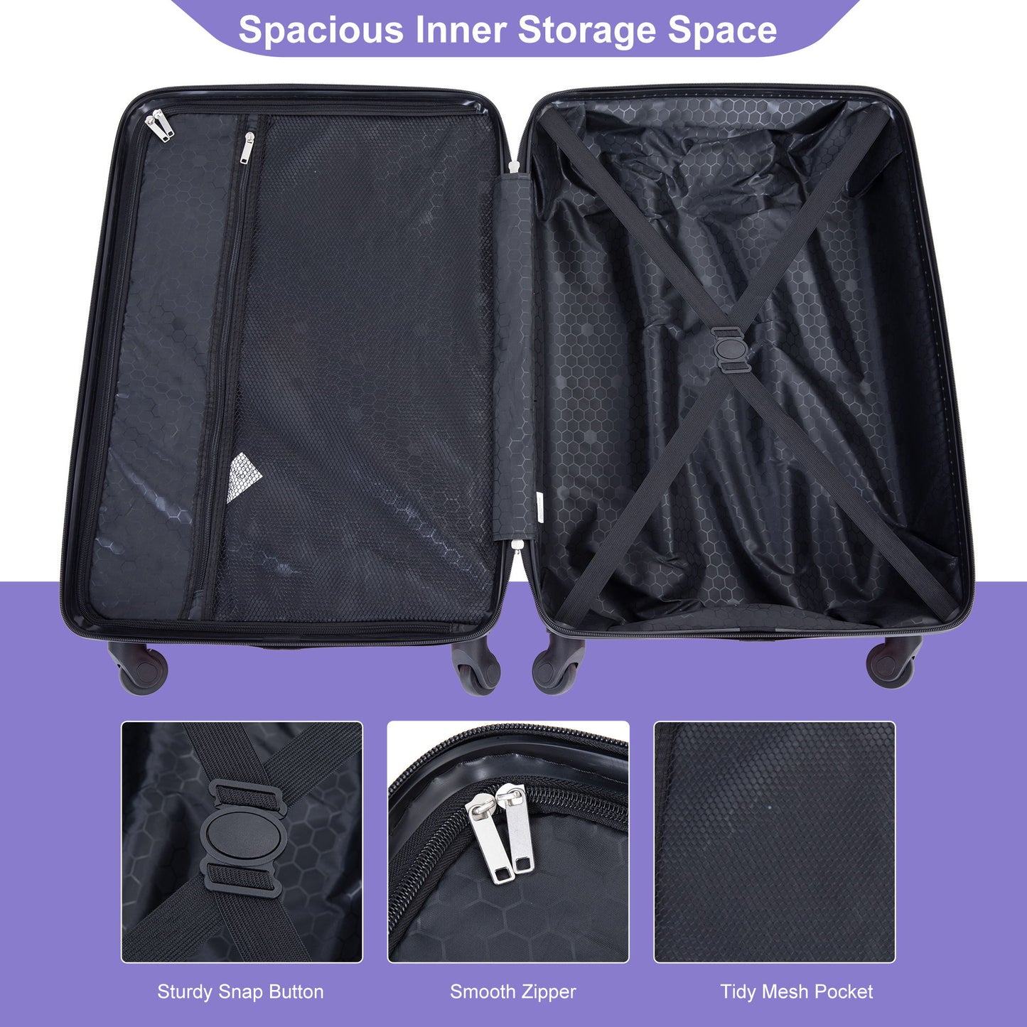 Luggage 4 Piece Lightweight Suitcase With Rotating Wheels With Tsa Lock, Daily Nest