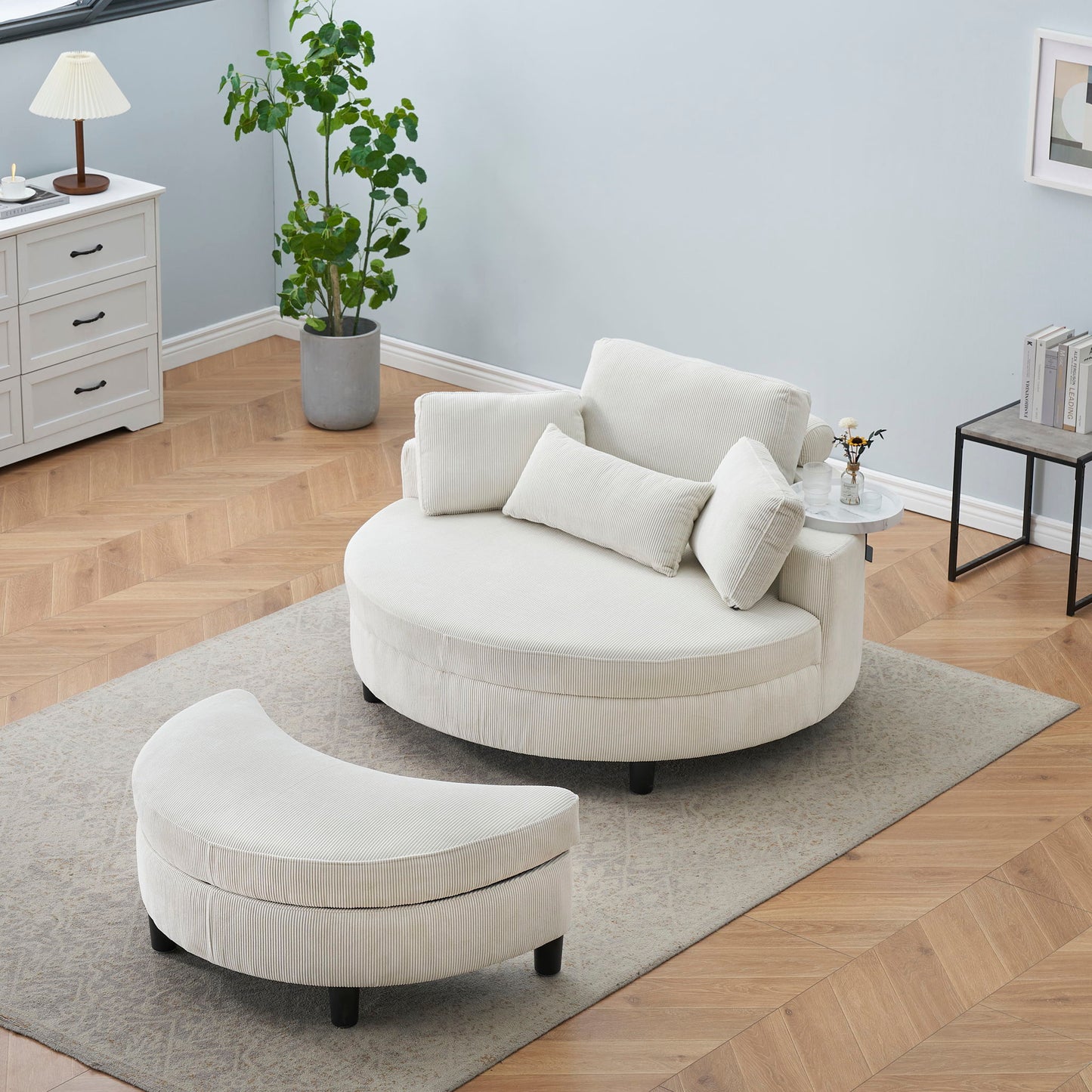Corduroy Sofa With Two Throw Pillows And A Waist Pillow With An Extra Tray For Comfortable Seating In Small Apartment Bedrooms Home Essentials