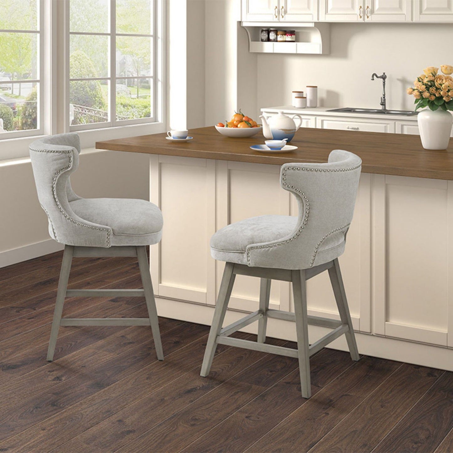 360 Degree Swivel Counter Stool With Silver Detailing JLA