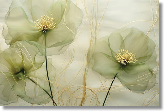 Temp Glass With Foil - Green Whispy Floral - Green Classy Art