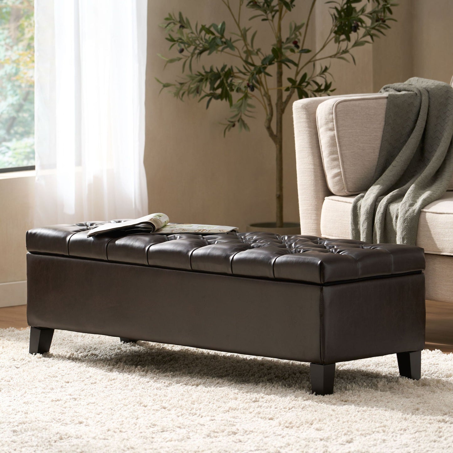 Nebulous - Upholstered Ottoman With Storage And Diamond Tufted Seat - Brown Noble House
