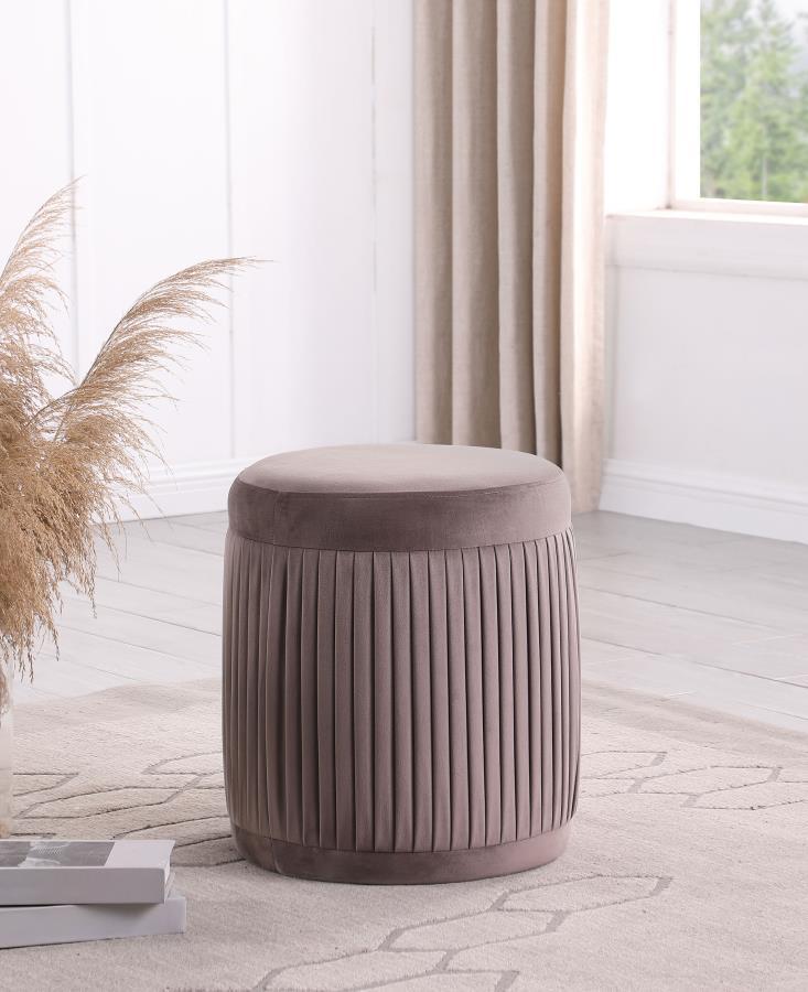 Tovar - Round Upholstered Ottoman - Mauve CoasterEveryday