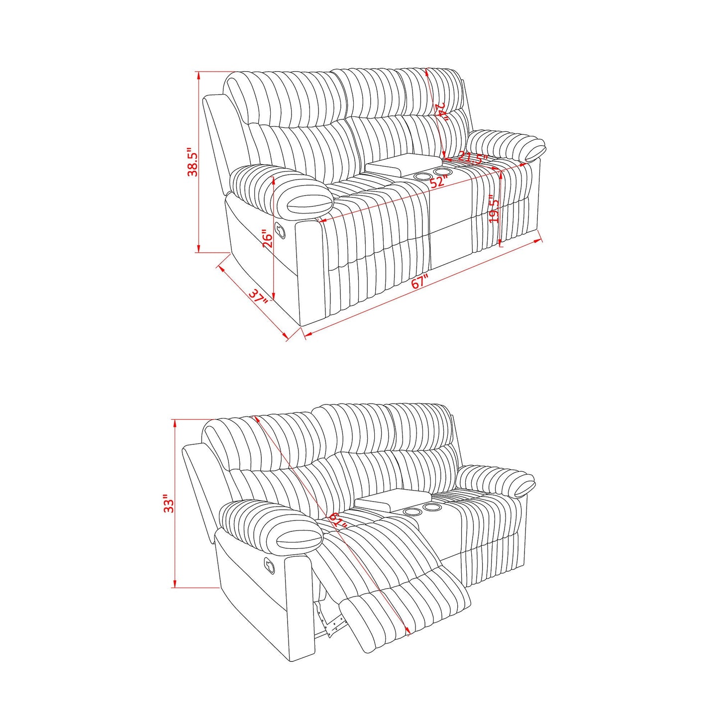 Bruni - Console Reclining Loveseat With Manual Recline Global Furniture USA
