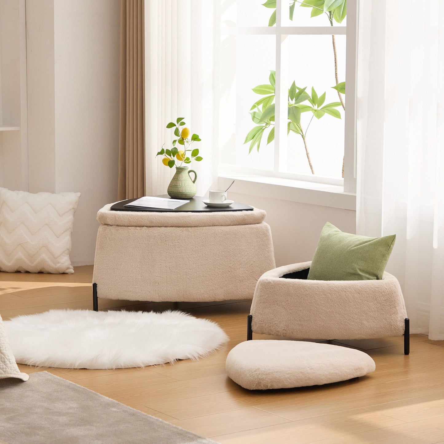 Upholstered Storage Ottoman Set With Reversible Lid - Snoozhouse