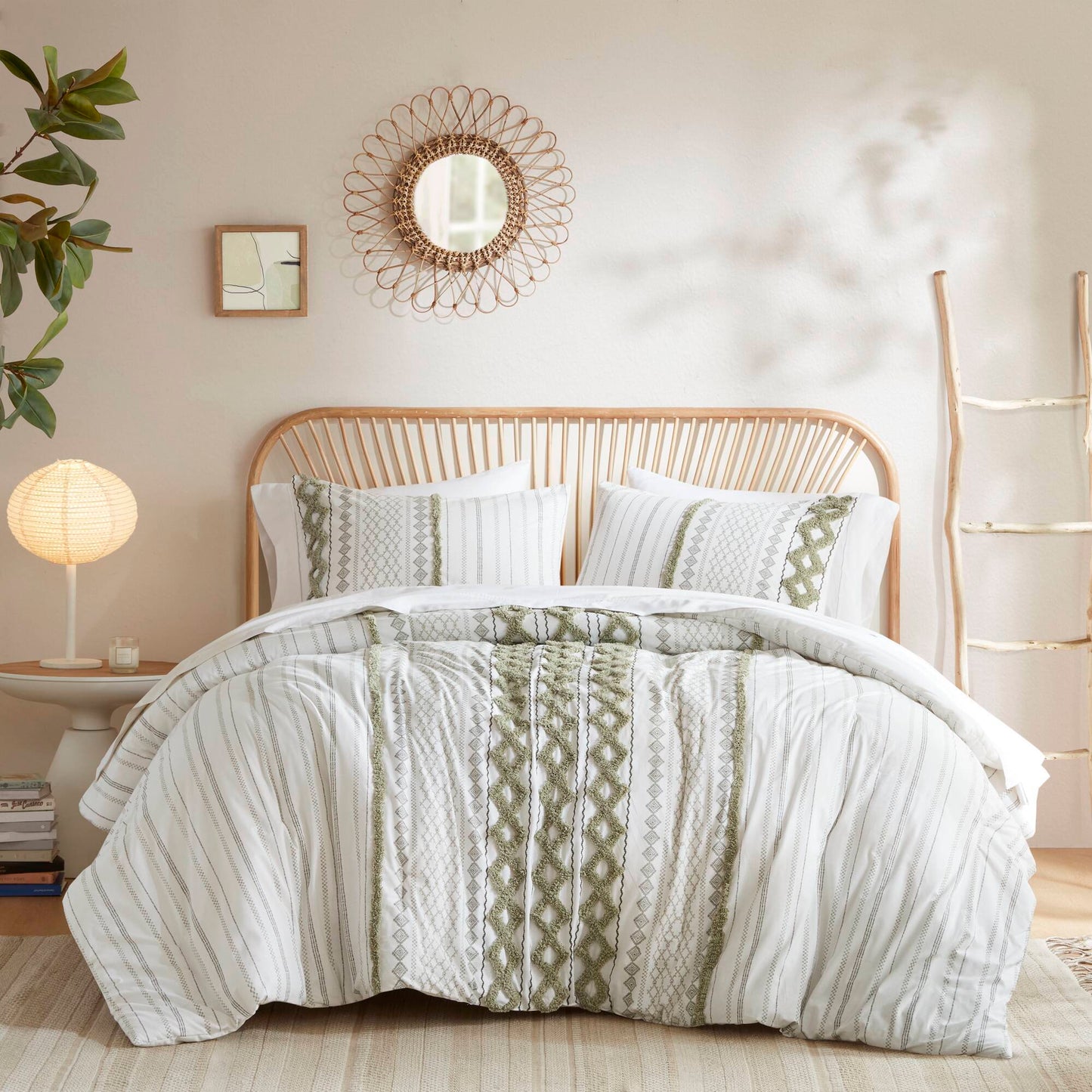 Imani - 3 Piece King/California King Printed Duvet Cover Set - Sage/Ivory INK+IVY