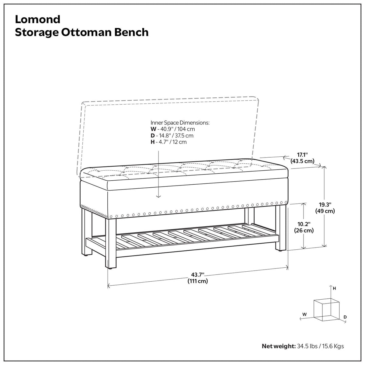 Lomond - Upholstered Storage Ottoman Bench Simpli-Home