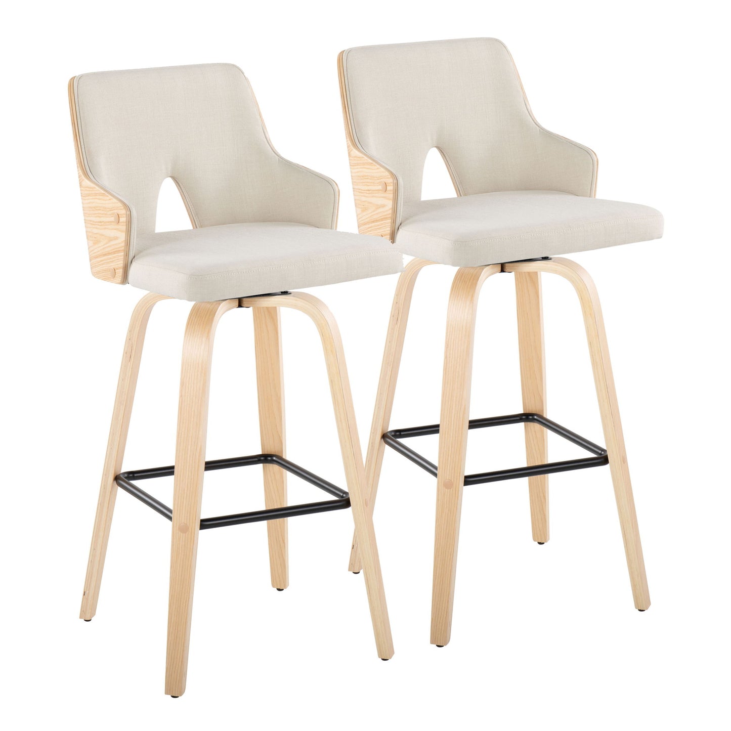 Stella - Contemporary Fixed Height Barstool With Swivel Square Footrest (Set of 2) Lumi Source